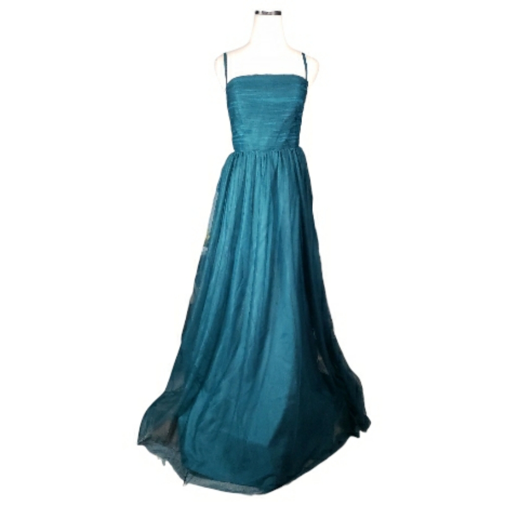 J Js House Ball Gown Balletcore Forest Fairy Gala Netting Peacock Blue Rouched